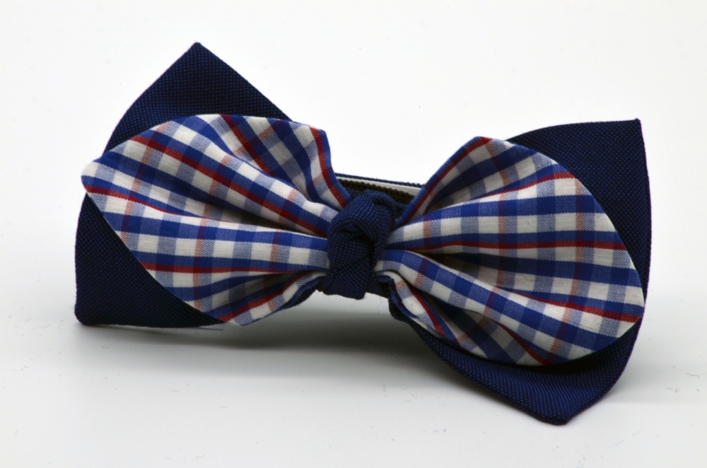 Dark Blue with White Blue Red Plaid Diamond Point with a Knot Boy’s Bow Tie : 1