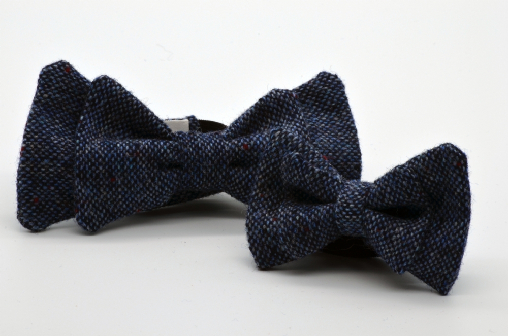 Blue Tweed Double Butterfly Bow Tie Set : 1