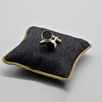 Round Cuff Links with Black Lava Stone - Black