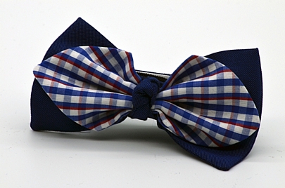 Dark Blue with White Blue Red Plaid Diamond Point with a Knot Boy’s Bow Tie