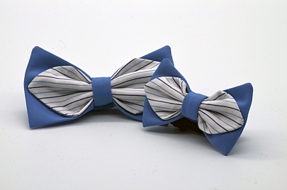 Cyan Blue with White Blue Striped Diamond Point Bow Tie Set