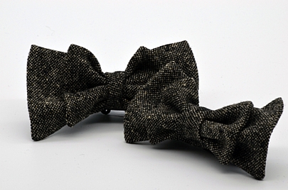 Brown Olive Tweed Double Butterfly Bow Tie Set