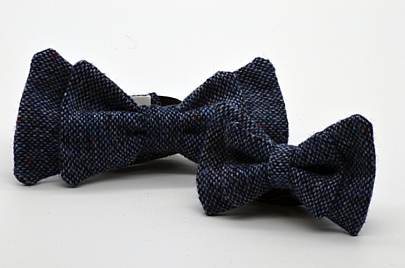 Blue Tweed Double Butterfly Bow Tie Set
