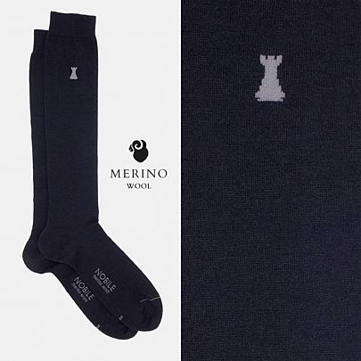 Μακριές κάλτσες έως το γόνατο από μαλλί Merino, μονόχρωμες. - Μπλε σκούρο