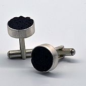 Round Cuff Links with Black Lava Stone : 2