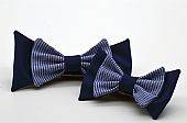 Blue with Blue White Pied de Poule Double Butterfly Bow Tie Set : 1