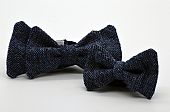Blue Tweed Double Butterfly Bow Tie Set : 1